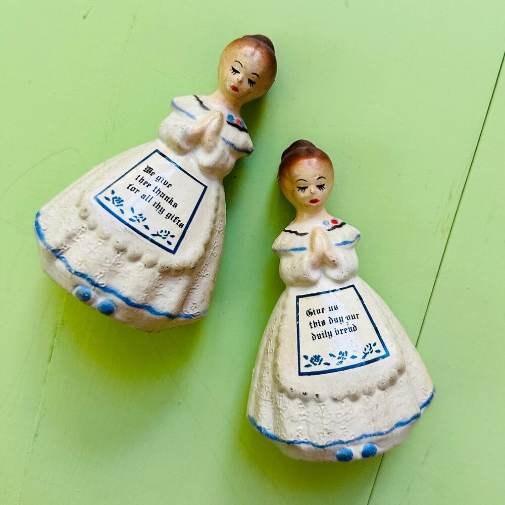 Vintage Enesco Praying Girl Salt Pepper Shakers Religious Prayer Set 1960s